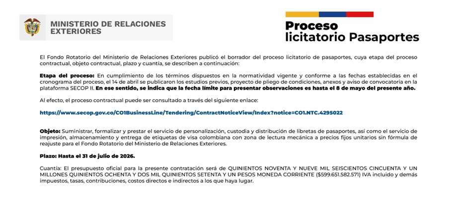 Canciller A Public El Borrador Del Proceso Licitatorio De Pasaportes